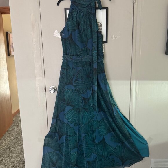Betsy Adam High Neck Teal Gown - Picture 10 of 10